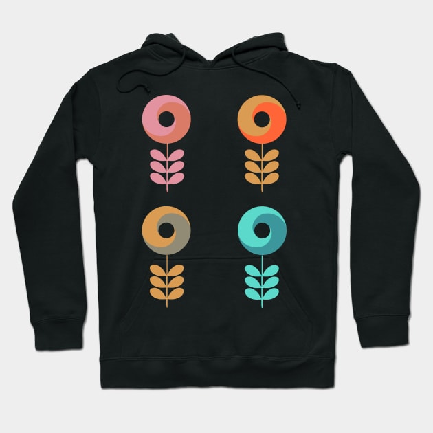 Set of Four Two Tone Retro Flowers Hoodie by Lisa Williams Design